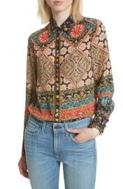 Alice   Olivia Patchwork Print Silk Shirt   Nordstrom at Nordstrom